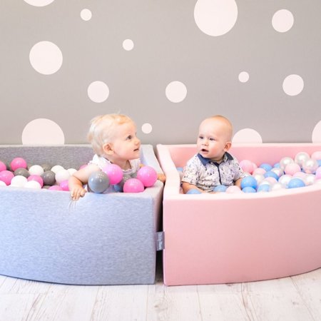 KiddyMoon Viertel Eckig Bällebad Bällepool 7Cm Ballgruben Für Babys Spielbad Kleinkinder, Hergestellt in der EU, Hellgrau: Transparent/ Grau/ Weiß/ Pink/ Minze