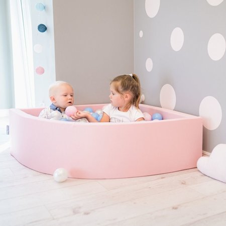 KiddyMoon Viertel Eckig Bällebad Bällepool 7Cm Ballgruben Für Babys Spielbad Kleinkinder, Hergestellt in der EU, Pink: Grau/ Weiß/ Pink
