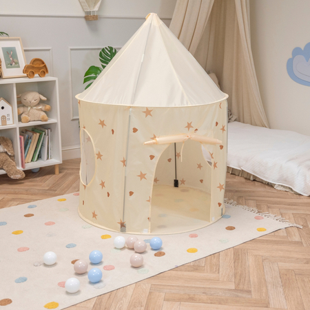 Kinderzelt Spielzelte in Pavillonform Für Kinder Leicht Aufzubauen Tragbar Spielhaus Perfekt Für Drinnen Und Draußen, Hellbeige:  Pastellbeige/ Grüngrau/ Pastellgelb/ Braun