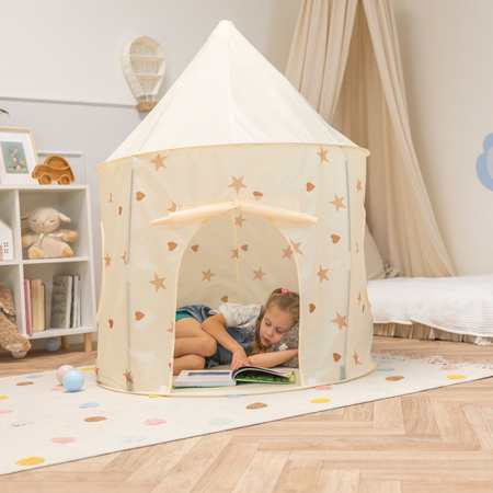 Kinderzelt Spielzelte in Pavillonform Für Kinder Leicht Aufzubauen Tragbar Spielhaus Perfekt Für Drinnen Und Draußen, Hellbeige:  Pastellbeige/ Weiß/ Perle