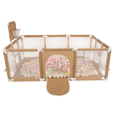 Laufstall Baby Großer Spielplatz mit Bällen Laufgitter für Kinder, Beige: Pastellbeige/ Pastellgelb/ Weiß/ Minze/ Puderrosa