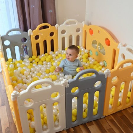 Laufstall für Kinder Laufgitter Spaß Spielen Sicherheit, Weiß-Gelb: Türkis/ Blau/ Gelb/ Transparent