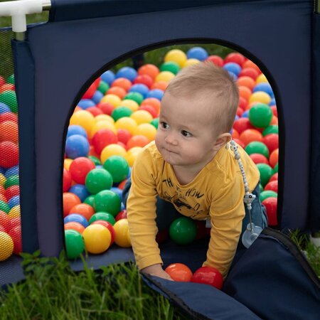 Laufstall mit Korb und Bällen Laufgitter für Kinder, Beige: Pastellbeige/ Grau/ Weiß