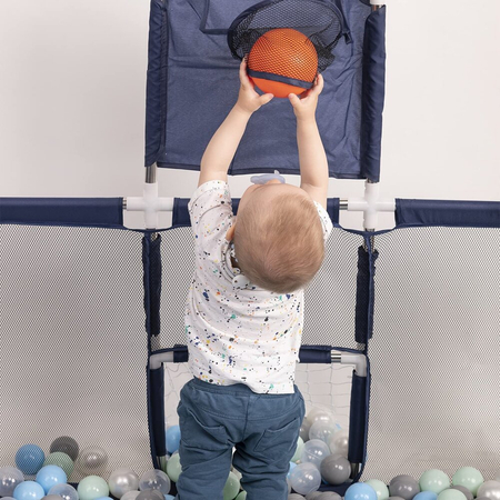 Laufstall mit Korb und Bällen Laufgitter für Kinder, Blau: Schwarz/ Weiß/ Grau/ Blau/ Gelb