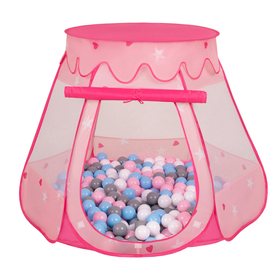 Baby Spielzelt Mit Plastikbällen Für Kinder Leicht Und Kompakt Ideal Für Drinnen Und Draußen Fördert Sensorische Integration Schneller Aufbau, Pink: Weiß-Grau-Babyblau-Puderrosa