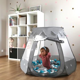 Baby Spielzelt mit Plastikbällen Bällebad Pop Up Zelt Kugelbad Kinder, Grau: Grau/ Weiß/ Babyblue