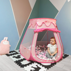 Baby Spielzelt mit Plastikbällen Bällebad Pop Up Zelt Kugelbad Kinder, Pink: Weiß-Gelb-Babyblau-Puderrosa-