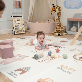 KiddyMoon Babymatte Zweiseitige Krabbelmatte Schaumstoffmatte Für Kinder Kindermatte Kindgerechte Muster Spielplatz Entwicklung Sicherer Und Bequemer Ideal Für Drinnen Und Draußen, Braun-Elefant