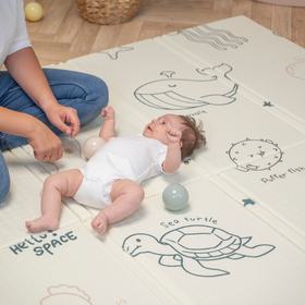 KiddyMoon Babymatte Zweiseitige Krabbelmatte Schaumstoffmatte Für Kinder Kindermatte Kindgerechte Muster Spielplatz Entwicklung Sicherer Und Bequemer Ideal Für Drinnen Und Draußen, Braun-Meer