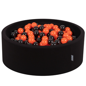 KiddyMoon Bällebad Bällepool mit bunten Bällen 7Cm  für Babys Kinder Rund, Basketball: Schwarz/ Orange