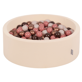 KiddyMoon Bällebad Bällepool mit bunten Bällen 7Cm  für Babys Kinder Rund, Beige: Braun/ Kupferrot/ Pastellbeige/ Lachsfarben