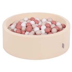 KiddyMoon Bällebad Bällepool mit bunten Bällen 7Cm  für Babys Kinder Rund, Beige: Pastellbeige/ Lachsfarben/ Weiß