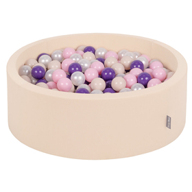 KiddyMoon Bällebad Bällepool mit bunten Bällen 7Cm  für Babys Kinder Rund, Beige: Pastellbeige/ Puderrosa/ Perle/ Violett