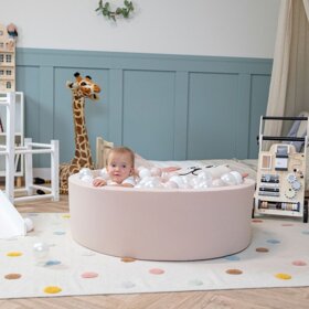 KiddyMoon Bällebad Bällepool mit bunten Bällen 7Cm  für Babys Kinder Rund, Beige: Pastellbeige/ Weiß/ Perle