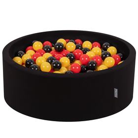 KiddyMoon Bällebad Bällepool mit bunten Bällen 7Cm  für Babys Kinder Rund, Belgien: Schwarz/ Gelb/ Rot