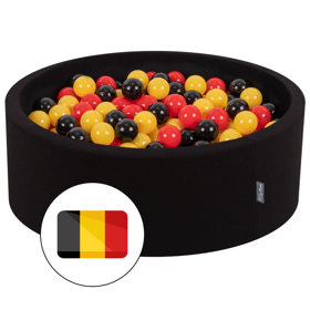 KiddyMoon Bällebad Bällepool mit bunten Bällen 7Cm  für Babys Kinder Rund, Belgien: Schwarz/ Gelb/ Rot