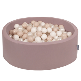 KiddyMoon Bällebad Bällepool mit bunten Bällen 7Cm  für Babys Kinder Rund, Erikafarben:  Pastellbeige/ Weiß/ Perle