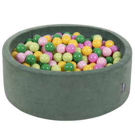 KiddyMoon Bällebad Bällepool mit bunten Bällen 7Cm  für Babys Kinder Rund, Frühling: Hellgrün/ Grün/ Gelb/ Puderrosa/ Hellpink
