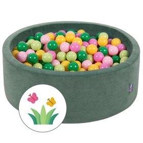 KiddyMoon Bällebad Bällepool mit bunten Bällen 7Cm  für Babys Kinder Rund, Frühling: Hellgrün/ Grün/ Gelb/ Puderrosa/ Hellpink