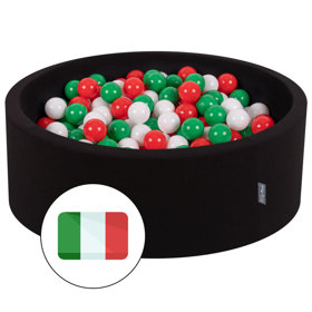 KiddyMoon Bällebad Bällepool mit bunten Bällen 7Cm  für Babys Kinder Rund, Italien: Grün/ Weiß/ Rot