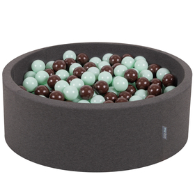 KiddyMoon Bällebad Bällepool mit bunten Bällen 7Cm  für Babys Kinder Rund, Minze Mit Schokolade:  Braun/ Minze