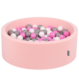KiddyMoon Bällebad Bällepool mit bunten Bällen 7Cm  für Babys Kinder Rund, Pink: Grau/ Weiß/ Pink