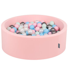 KiddyMoon Bällebad Bällepool mit bunten Bällen 7Cm  für Babys Kinder Rund, Pink: Perle/ Puderrosa/ Babyblau/ Minze/ Silbern