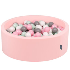 KiddyMoon Bällebad Bällepool mit bunten Bällen 7Cm  für Babys Kinder Rund, Pink: Weiß/ Grau/ Minze/ Puderrosa