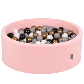 KiddyMoon Bällebad Bällepool mit bunten Bällen 7Cm  für Babys Kinder Rund, Pink: Weiß/ Grau/ Schwarz/ Gelb