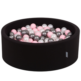 KiddyMoon Bällebad Bällepool mit bunten Bällen 7Cm  für Babys Kinder Rund, Schwarz: Perle/ Puderrosa/ Silbern