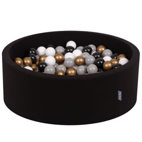 KiddyMoon Bällebad Bällepool mit bunten Bällen 7Cm  für Babys Kinder Rund, Schwarz: Weiß/ Grau/ Schwarz/ Gold