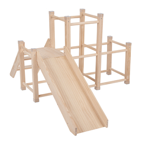 KiddyMoon Holzspielplatz mit Rutsche Kletterturm PG-001, Naturholz