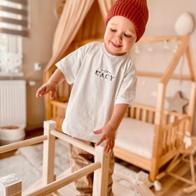 KiddyMoon Holzspielplatz mit Rutsche Kletterturm PG-001, Naturholz