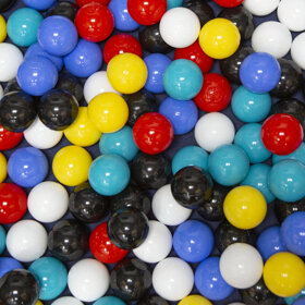KiddyMoon Kinder Bälle für Bällebad Baby Plastikbälle Spielbälle 6cm Made in EU, Schwarz/ Weiß/ Blau/ Rot/ Gelb/ Türkis