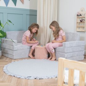 KiddyMoon Kindersessel Aufklappen aus Schaumstoff Sessel für Kinder Kinderstuhl für Kinderzimmer Stuhl Faltmatratze Matratzen Relaxsessel Kuschelsessel, Hellgrau