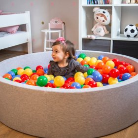 KiddyMoon Quadrat Bällebad Bällepool 7Cm Eckig Ballgruben Für Babys Spielbad Kleinkinder, Hergestellt in der EU, Hellgrau: Gelb-Grün-Blau-Rot-Orange