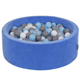 KiddyMoon Rund Bällebad Velvet  7Cm, Heidelbeerdunkelblau:  Grau/ Weiß/ Transparent/ Babyblau