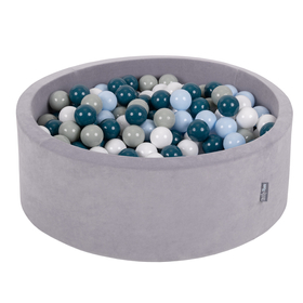 KiddyMoon Rund Bällebad Velvet Bällepool 7Cm Ballgruben Für Babys Spielbad Kleinkinder, Hergestellt in der EU, Berggrau:  Dunkeltürkis/ Grüngrau/ Pastellblau/ Weiß