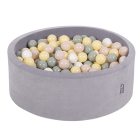 KiddyMoon Rund Bällebad Velvet Bällepool 7Cm Ballgruben Für Babys Spielbad Kleinkinder, Hergestellt in der EU, Berggrau:  Pastellbeige/ Grüngrau/ Pastellgelb/ Weiß