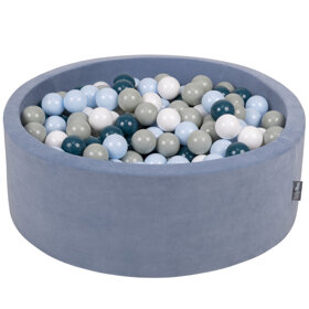 KiddyMoon Rund Bällebad Velvet Bällepool 7Cm Ballgruben Für Babys Spielbad Kleinkinder, Hergestellt in der EU, Eisblau:  Dunkeltürkis/ Pastelblau/ Grau/ Weiß