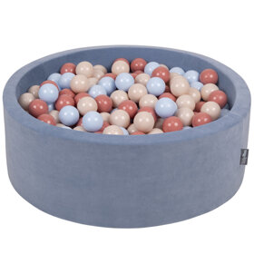 KiddyMoon Rund Bällebad Velvet Bällepool 7Cm Ballgruben Für Babys Spielbad Kleinkinder, Hergestellt in der EU, Eisblau:  Pastellbeige/ Pastellblau/ Lachsfarben