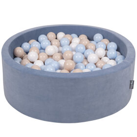 KiddyMoon Rund Bällebad Velvet Bällepool 7Cm Ballgruben Für Babys Spielbad Kleinkinder, Hergestellt in der EU, Eisblau:  Pastellbeige/ Pastellblau/ Weiß