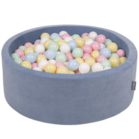 KiddyMoon Rund Bällebad Velvet Bällepool 7Cm Ballgruben Für Babys Spielbad Kleinkinder, Hergestellt in der EU, Eisblau:  Pastellblau/ Pastellgelb/ Weiß/ Minze/ Puderrosa