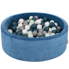 KiddyMoon Rund Bällebad Velvet Bällepool 7Cm Ballgruben Für Babys Spielbad Kleinkinder, Hergestellt in der EU, Lagunetürkis:  Dunkeltürkis/ Grau/ Weiß/ Minze