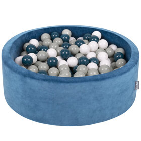 KiddyMoon Rund Bällebad Velvet Bällepool 7Cm Ballgruben Für Babys Spielbad Kleinkinder, Hergestellt in der EU, Lagunetürkis:  Dunkeltürkis/ Grüngrau/ Weiß