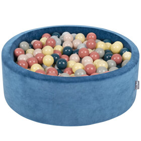 KiddyMoon Rund Bällebad Velvet Bällepool 7Cm Ballgruben Für Babys Spielbad Kleinkinder, Hergestellt in der EU, Lagunetürkis:  Dunkeltürkis/ Pastellbeige/ Grüngrau/ Lachsfarben