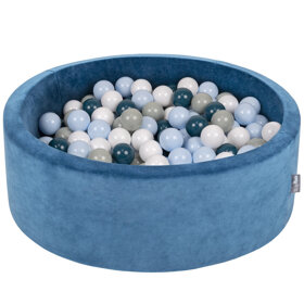 KiddyMoon Rund Bällebad Velvet Bällepool 7Cm Ballgruben Für Babys Spielbad Kleinkinder, Hergestellt in der EU, Lagunetürkis:  Dunkeltürkis/ Pastellblau/ Grau/ Weiß