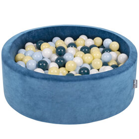 KiddyMoon Rund Bällebad Velvet Bällepool 7Cm Ballgruben Für Babys Spielbad Kleinkinder, Hergestellt in der EU, Lagunetürkis:  Dunkeltürkis/ Pastellblau/ Pastellgelb/ Weiß