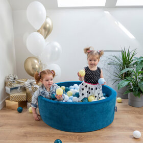 KiddyMoon Rund Bällebad Velvet Bällepool 7Cm Ballgruben Für Babys Spielbad Kleinkinder, Hergestellt in der EU, Lagunetürkis:  Dunkeltürkis/ Pastellblau/ Pastellgelb/ Weiß