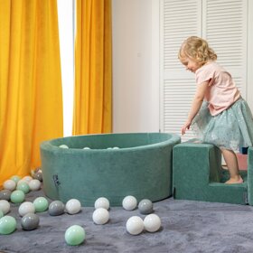 KiddyMoon Rund Bällebad Velvet Bällepool 7Cm Ballgruben Für Babys Spielbad Kleinkinder, Hergestellt in der EU, Waldgrün:  Dunkeltürkis/ Grau/ Weiß/ Minze